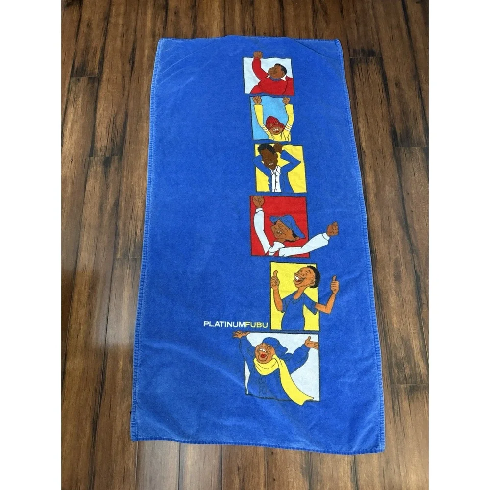 VTG Platinum Fubu The Collection Fat Albert Cartoon Beach Blanket Y2K Blue Soft